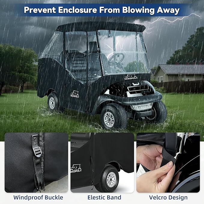 Golf Cart Enclosure Rain Cover 2&4Passenger, EZGO TXT RXV/Club Car Ds&Precedent and Yamaha, 600D Rain Cover Waterproof Windproof Snowproof and All-Weather Protection