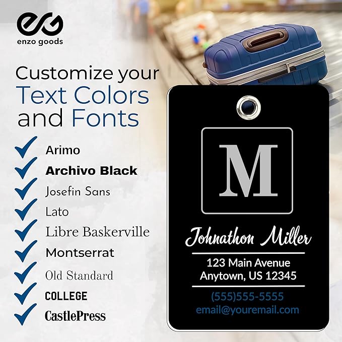 Personalized Luggage Tag | 2 Pack | Custom Luggage Tags for Suitcases | Kids Backpack Tag | 10 Color Options & Choose Font, Font Color