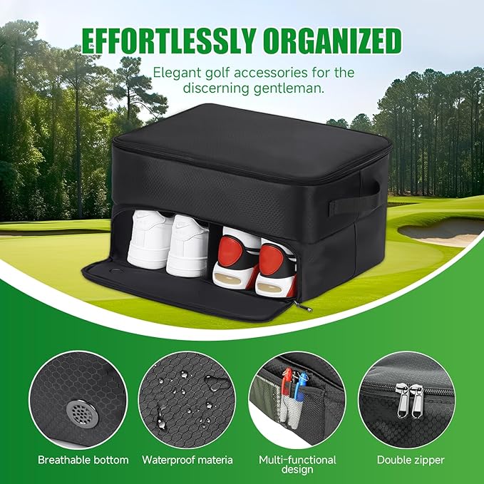 2 Layer Golf Trunk Organizer, Golf Gifts for Men with Separate Ventilated Compartment,Waterproof Car Trunk Locker for Balls, Tees, Clothes, Gloves, Accessories, Golfer Gifts