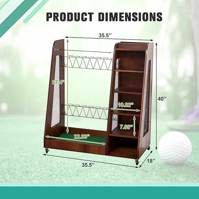 Wooden Golf Bag Organizer for Garage with Drawers, 2 Golf Bag Holder with Club Holders On Side for Car Garage Club Shed Basement, Gray