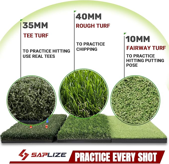 SAPLIZE Foldable Heavy-Duty Golf Hitting Mat with 10mm EVA Backing for Indoor/Outdoor Swing & Chipping, Golf Accessories & Gift for Men & Women