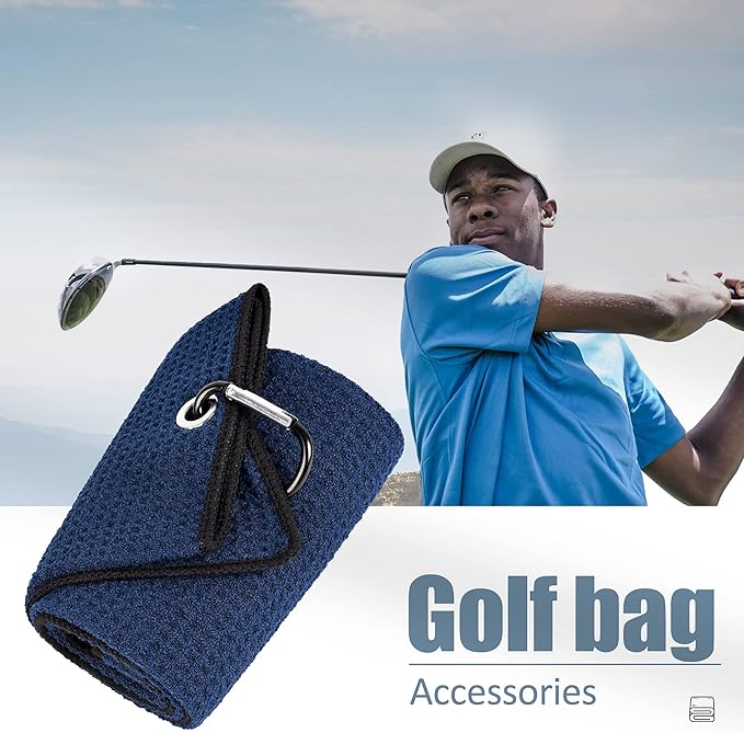 Mile High Life Tri-fold Golf Towel | Premium Microfiber Fabric | Waffle Pattern | with Heavy Duty Carabiner Clip | Golf Towel for Men and Women (NavyGolf Towel)