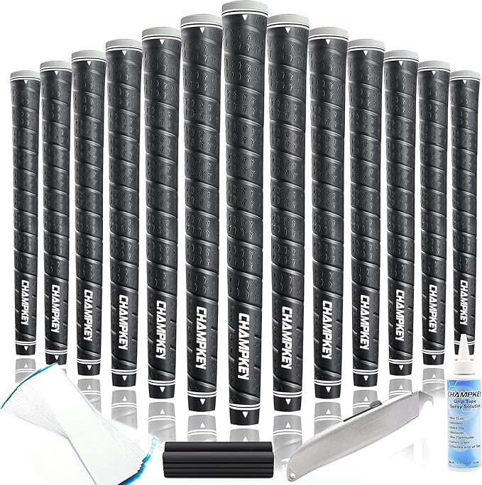 CHAMPKEY WRAP-Y Rubber Golf Grips 13 Pack Come with All Repair Kits - High Feedback and Traction Golf Club Grips