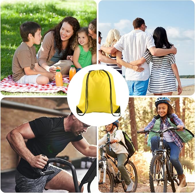 KUUQA 2 Pcs Yellow Drawstring Backpack Drawstring Bag Bulk Sports Cinch Bags String Backpack Storage Bags for Gym Traveling