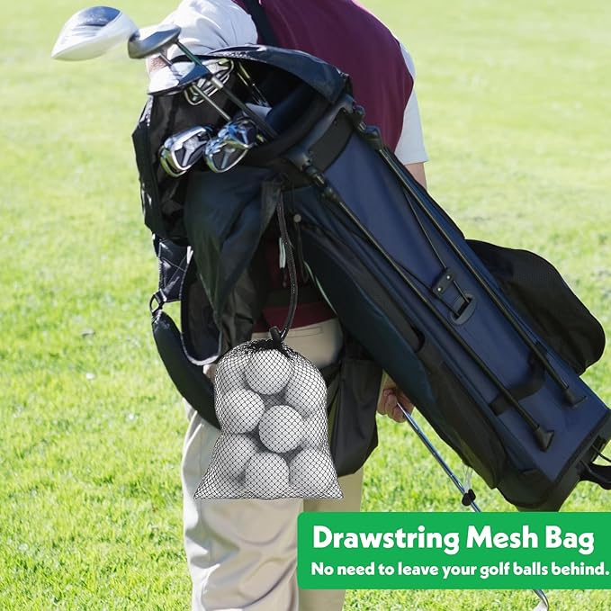 4 Pcs Mesh Bags with Drawstring, Golf Ball Bag Nylon Mesh Golf Ball Storage Pouch Sports Equipment Organizer Sack for Collecting Half Balls Tennis Beach Travel (2 Sizes)