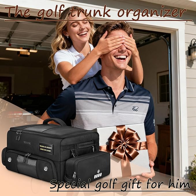 YOREPEK Upgraded Golf Trunk Organizer, Christmas Gifts for Golfers, with Removable Insulated Pouch&Dust-Proof Protective Layer, Multi-Compartment fits 2 Pairs of Shoes, Golf Accessories