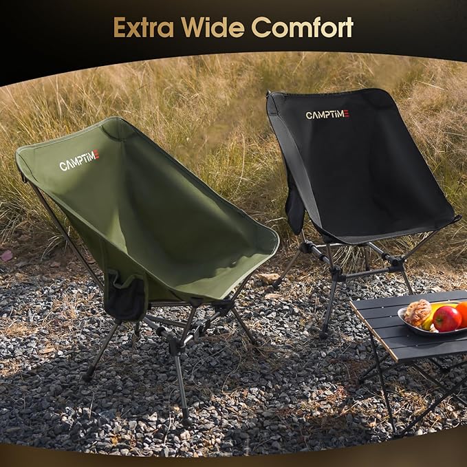 Portable Camping Chair Plus, Larger & Roomier, Compact and Lightweight, Folding Chair for Backpacking & Hiking, 330Lbs Capacity, Black