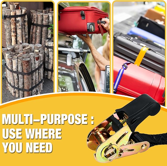 Endless Retractable Ratchet Straps 1650 lb Break Strength 1" x 20 Ft (No Hooks)Tie Down Strap Rope Travel Trailer/RV Motorcyle,Car Cargo Ropes for tieing up Stuff,Case,Water Tank to Roof Rack,or Trees