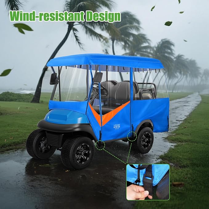 10L0L 4 Passenger Golf Cart Enclosure - 86" Roof Fit, Universal Golf Cart Cover for Yamaha Club Car EZGO,Waterproof 600D Rain Cover,Transparent Tail Light Panel,Foldable Door,4-Sided Clear Windows