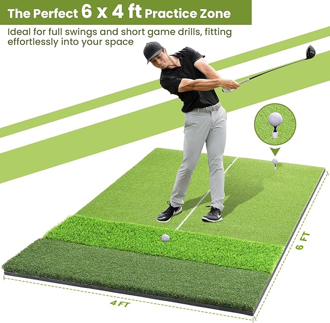 Golf Mat, 5x4ft & 6x4ft Extra Large Integrated Tri-Turf Golf Hitting Mats Practice Outdoor & Indoor, Premium 26mm Thick Durable Artificial Turf Matt for Backyard Training Driving Chipping, Swinging