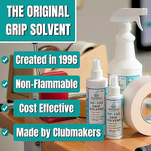 Brampton Complete Golf Grip Kit for Golf Club Regripping - 15 Premium 2"x10" Golf Grip Tape Strips, Rubber Vise Clamp, & 4 oz HF-100 Non-Irritating, Non-Flammable, Odorless Golf Club Grip Solvent