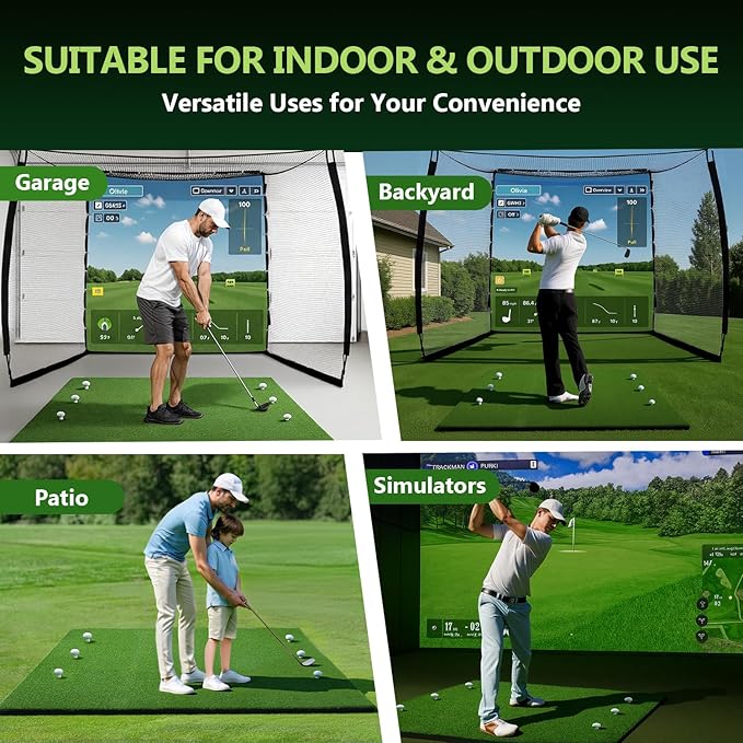 31mm Golf Mats Practice Outdoor & Indoor, 5x4ft/5x5ft Golf Hitting Mat with 9 Tees, Heavy Duty Artificial Turf Matt for Backyard Garage Simulator Training Chipping Driving Swing