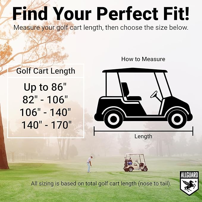 AllGuard Weatherproof Golf Cart Cover, Heavy Duty Polyester, Protects from Rain, Sun, UV & More - Tan (Fits Length: 106" - 140")