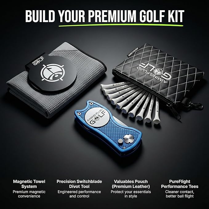 Golf Divot Repair Tool — 5-in-1 Golfing Ball Marker, Pitch Mark Repair, Putting Alignment, Club Tee, and Groove Cleaner, Accessory Metal Switchblade Design - Ideal Gift for Golfers