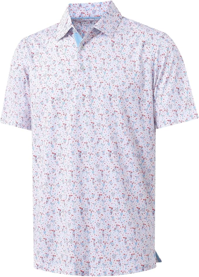 M MAELREG Mens Golf Shirt Short Sleeve Dry Fit Print Moisture Wicking Performance Patterns Collared Polo Shirt