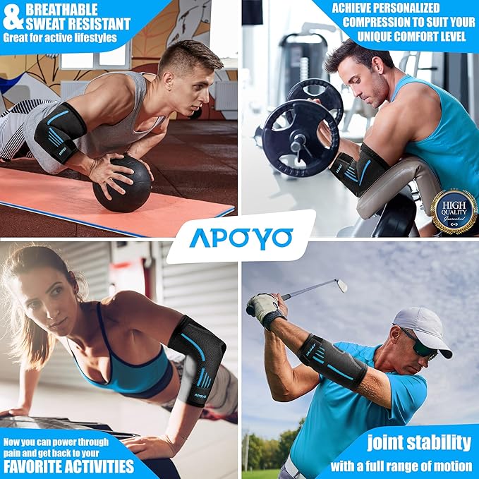 APOYO Elbow Brace for Tendonitis and Tennis Elbow, Compression Sleeve for Arthritis, Workouts, Reduce Joint Pain During Fitness Activity (Small)
