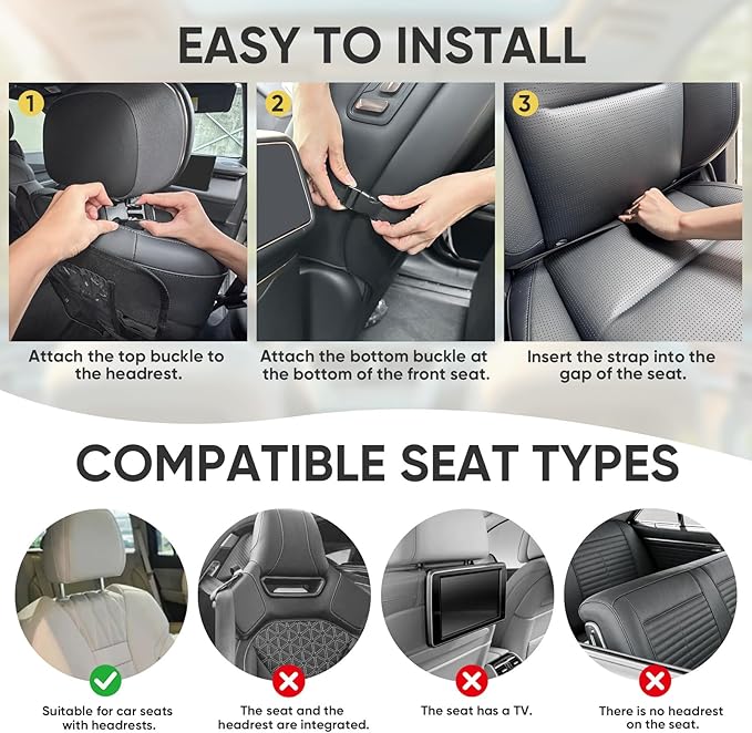BALEINE Backseat Car Organizer, Back Seat Car Organizers and Storage, Kick Mats Back Seat Protector, Travel Accessories for Most Automotive (2 Pack, Mocha)