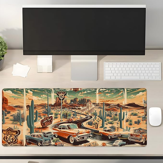 Classic Route 66 Road Trip Gaming Mouse Pad Gifts 31.5" x 11.8", Non-Slip Rubber Base MousePads for Computers Laptop School Office Home Accessories Decor, Mouse Pad, Keyboard Desk Mat