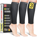 BLITZU 3 Pairs Calf Compression Sleeves for Men and Women. Footless Compression Socks & Leg Support for Running, Travel, Nursing, Fitness. Shin Splints Pain Relief & Reduce Swelling Black S-M