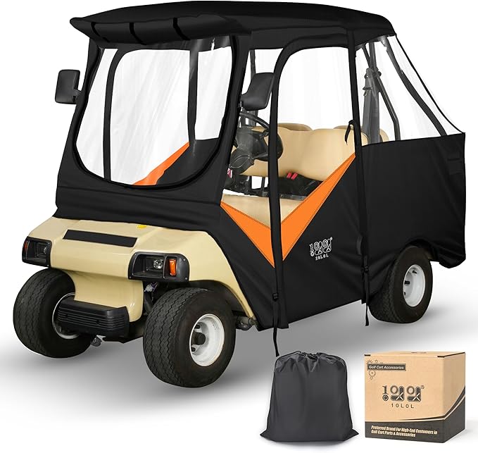 10L0L 4 Passenger Golf Cart Enclosure for Club Car DS Short Roof, 600D Waterproof Golf Cart Rain Cover, Heavy Duty Driving Enclosure, Snowproof Windproof, with Clear PVC Windows & Tail Light Panel