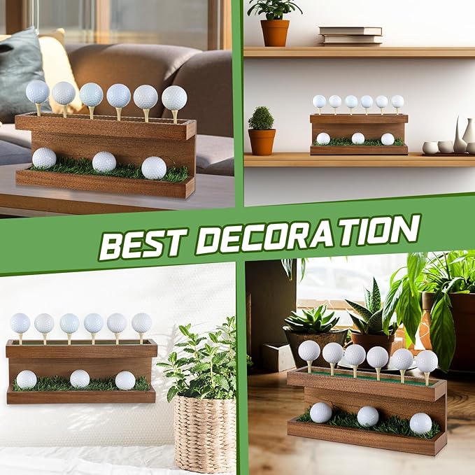 Menkxi Rustic Wood Golf Ball Holder 12.5 x 3 Inch Wall Mounted Vintage Display Stand Floating Shelf with Golf Tees for Christmas Storage Party Decor Supplies