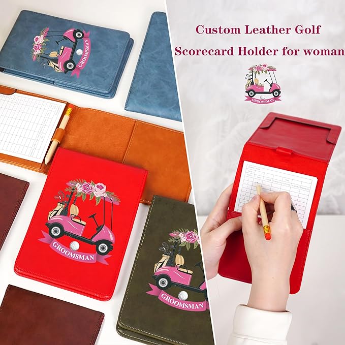Personalized Leather Golf Scorecard Holder Customize Name Golf Yardage Book Cover Accessories Father Day Christmas Birthday Gifts for Men Women