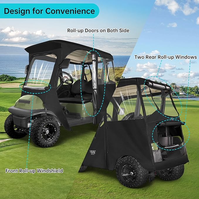 10L0L 2 Passenger Golf Cart Driving Enclosure for Club Car Precedent/Onward/Tempo, 4-Sided Clear Window 600D Rain Cover All Weather Windproof Waterproof