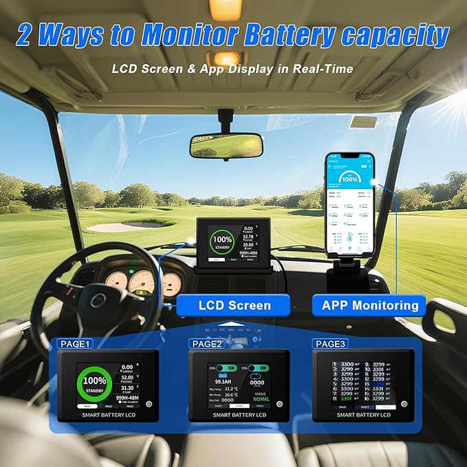 36V 150Ah LiFePO4 battery, built-in Bluetooth 200A BMS and LCD display, IP65 waterproof and dustproof, equipped with 43.8V 25A lithium battery charger, peak current 1000A (36V 105Ah)