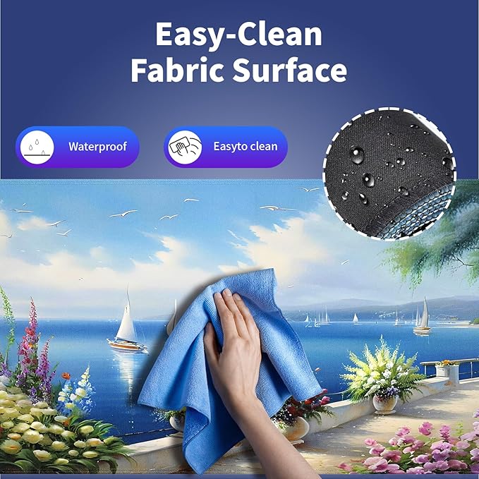 Extended XXL Gaming Mouse Pad with Stitched Edges - Sailing Boats Seaside Paradise Vibrant Flowers Blossoms Haven Scenery by The Calm Blue Sea, Smooth Fabric Surface Anti-Slip Base Large Desk Mat