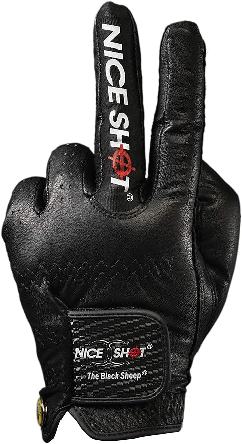 Nice Shot The Bird Men's Golf Glove in Black Cabretta Leather