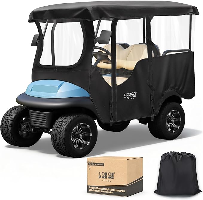 10L0L 4 Passenger Golf Cart Enclosure for Club Car Precedent/Onward/Tempo -94.5'' Extended Roof with Security Side Mirror Openings,600D Waterproof Portable Golf Cart Rain Cover Driving Enclosure