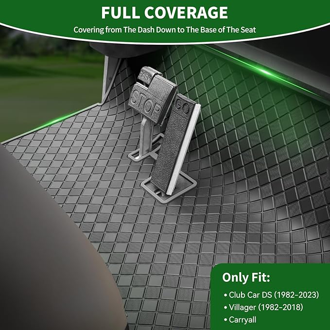 Golf Cart Floor Liner Mat 8mm Thick Rubber Full Coverage Fit for Club Car DS 1982-2013 / Villager 1982-2018 Carts Heavy-Duty Non-Slip Front Feet Mats Replacement Easy to Clean - Grey Trim