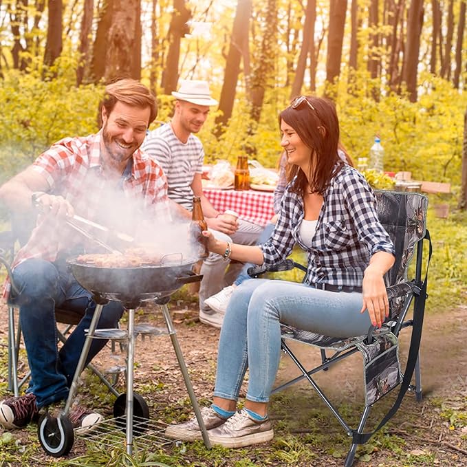 REDCAMP Oversized Hunting Chairs for Blinds, Portable Folding Camo Camping Chairs for Adults Hunting Seats with Hard Arms for Outside Outdoor, Camouflage