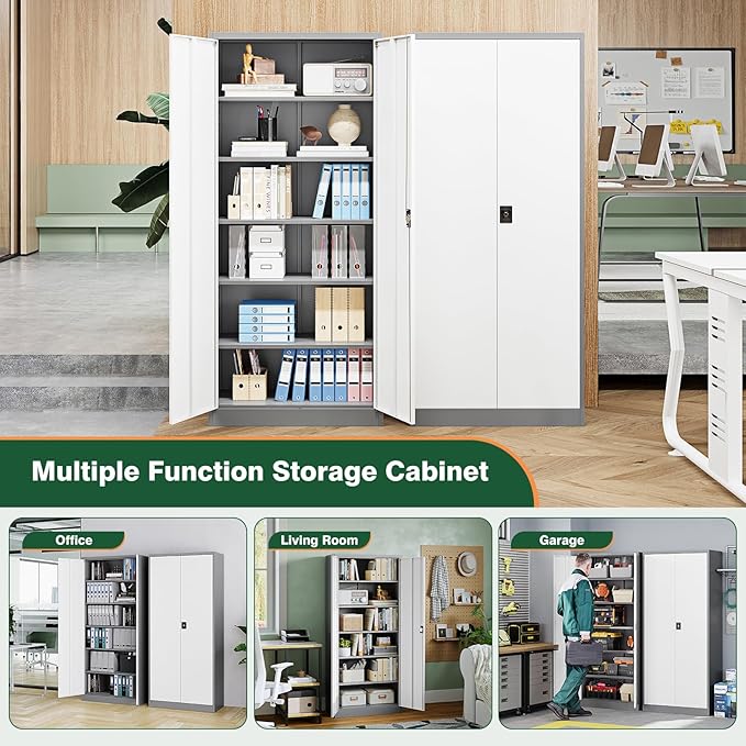 Letaya Metal Garage Storage Cabinets with Lock Door and Adjustable Shelves, Steel Tool Cabinets for Home,Office,Warehouse Organisieren (Gery White, 72" H)