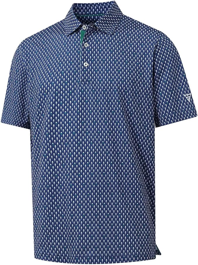 M MAELREG Mens Golf Shirt Short Sleeve Dry Fit Print Moisture Wicking Performance Patterns Collared Polo Shirt