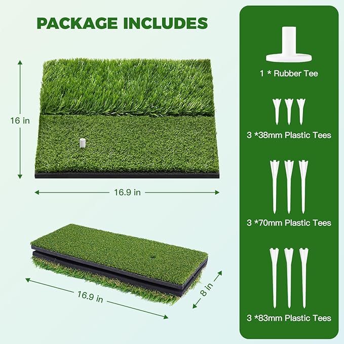 Premium Dual-Turf Golf Hitting Mat with 10mm EVA Foam & Rubber Backing, Non-Slip Anti-Deformation Heavy-Duty Design for Realistic Indoor/Outdoor Swing and Chipping Practice, Ideal Gift for Golfers