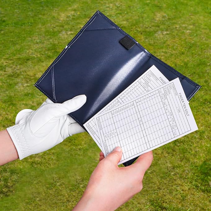 FINGER TEN Golf Scorecard Holder Leather Yardage Books Cover Lucky Clover with 2 Free Pencil Value Pack Deluxe Pocket Score Card Covers Gift for Men Women Golfer