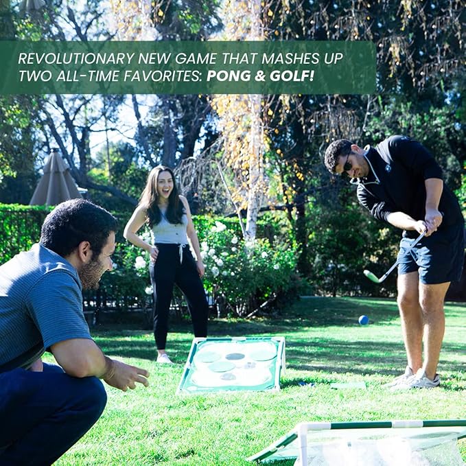 Sidelinx Golf Pong Set - Mash Up of Golf, Cornhole and Pong - Indoor or Outdoor Chipping Practice Game - Perfect Golf Gift for Adults
