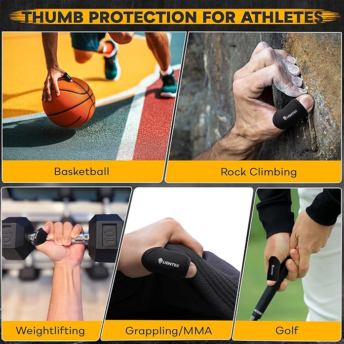 LIONTEK Thumb Sleeves Pair for Training, Weightlifting, BJJ, Golf, Basketball, & Everyday Activities | Compression Thumb Sleeve with Anti-Slip Grips for Protection, Blister Prevention, & Relief