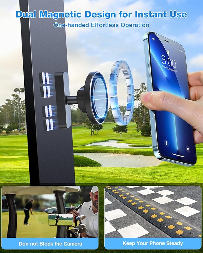Magnetic Golf Cart Phone Holder, with Powful N52 Magnet, Golf Cart Phone Mount, Compatible with MagSafe iPhone 16/15/14/13/12, Fits EZGO/Yamaha/Club Car/Icon - Golf Cart, Gym (1 Pack)