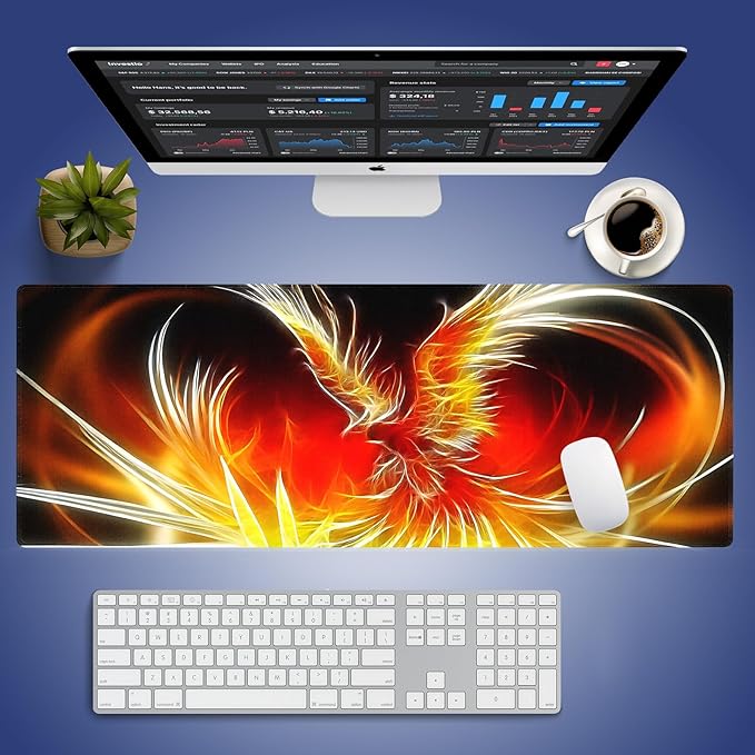 Extended XXL Gaming Mouse Pad with Stitched Edges 31.5 x 11.8 Inches - Phoenix After Fire Shower Renascence, Smooth Cloth Surface Natural Anti-Slip Rubber Base Large Desk Mat for PC Office/Home