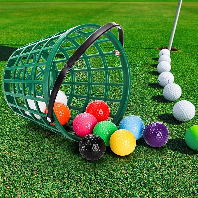 Bekith 2 Pack Plastic Golf Ball Basket, Golfball Container Ball Bucket with Handle, Holds 40-50 Balls, Green