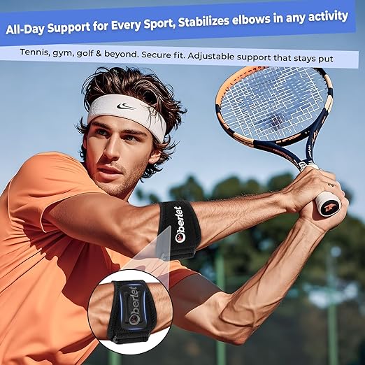 Tennis & Golfer's Elbow Brace for Men & Women with Tendonitis & Elbow Pain Relief - Adjustable Strap & Compression Pads, Arm Forearm Support Band - Black 1 Pack