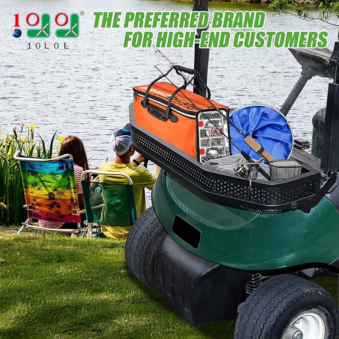 10L0L Golf Cart Front Clay Utility Cargo Basket for Gas & Electric, Heavy-Duty Steel Drop Mesh Storage Rack