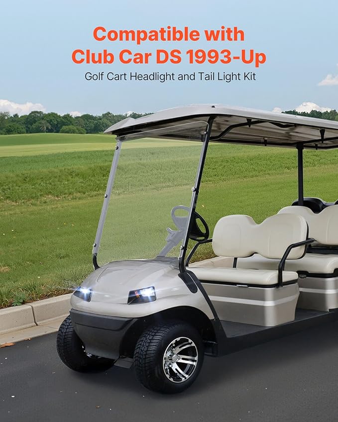VEVOR Golf Cart Light Kit, 12V, LED Headlight and Taillight Kit with Wiring Harness, Switch, Zip Ties, ABS Housing, High-Brightness, Waterproof and Dustproof, Suitable for Club Car DS 1993-Up Models