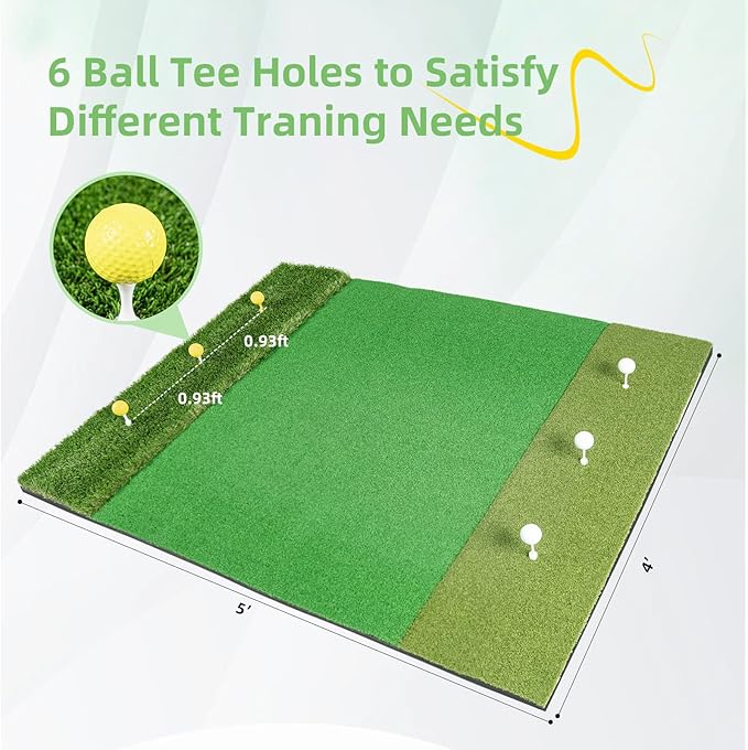 Golf Hitting Mat Indoor Outdoor, 5 * 4ft Thickened Golf Practice Mat with 3 Turfs for Backyard Swing,Driving Chipping Training