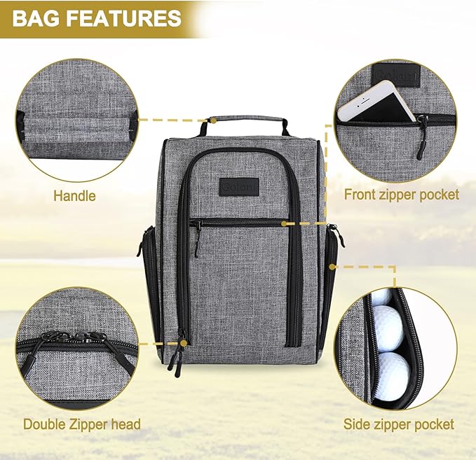 Goloni Golf Shoe Bag for Men & Women, Padded Travel Shoe Bag with Side Accessory Pockets,Sport Shoe Carrier for Golf Shoes,Socks,Tees & Balls,Durable & Lightweight Design (Gray)