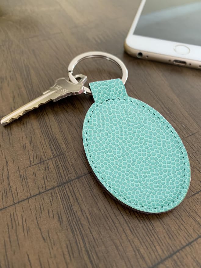 LaserGram Oval Keychain, Palm Trees, Personalized Engraving Included (Basketball Teal)