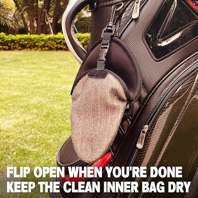 Golf Club Cleaner & Ball Cleaning Bag,Original Three-Layer Fabric Waterproof Technology,Golfer's Ultimate Green Clean Scrub Equipment Accessories,Removable Clips to Support Machine Washing