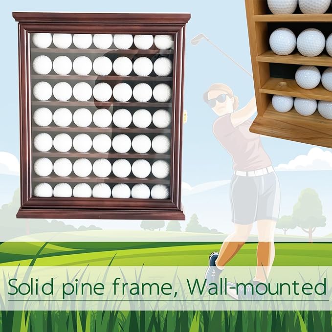 ARRRAWIS Premium Golf Ball Display Case - Wall Mounted Hole in One Golf Ball Holder Display, Ideal for Golf Enthusiasts - Spacious Secure, Exceptional Craftsmanship Walnut Color